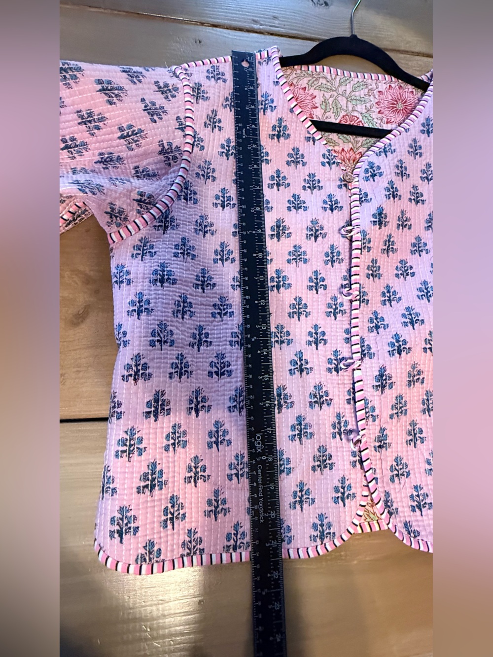 Reversible Quilted Floral Jacket Pink Block Print Cotton Cottagecore croquette - Picture 13 of 14